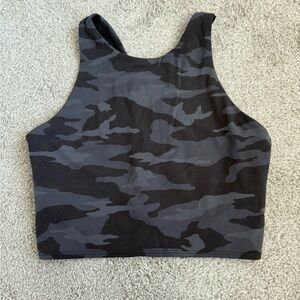 Athleta camo gray black crop tank top bra, size medium